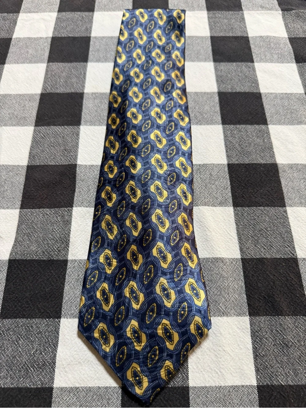 Puritan Navy and Yellow Geometric Silk Tie